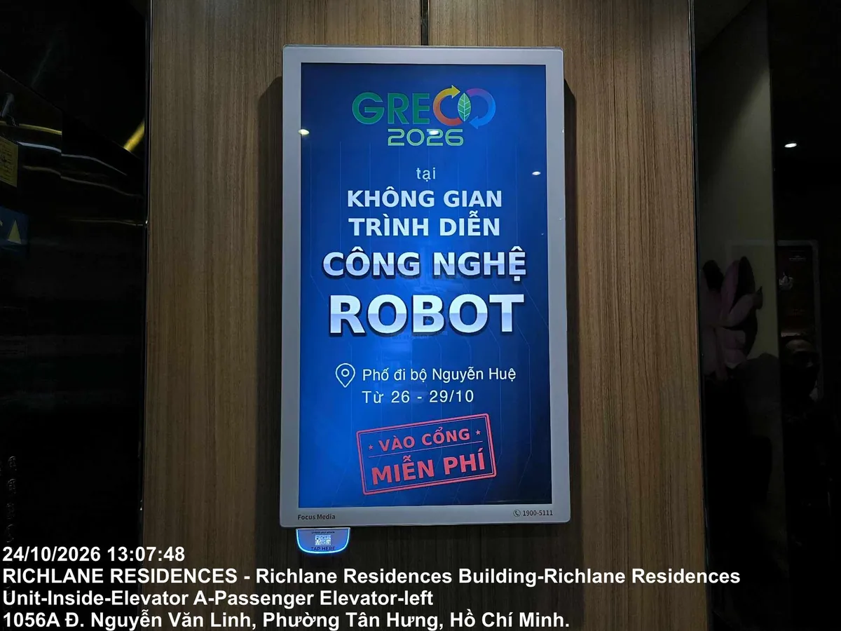 Màn hình quảng cáo chương trình robot GRECO 2026 tại Khu căn hộ RichLane Residences